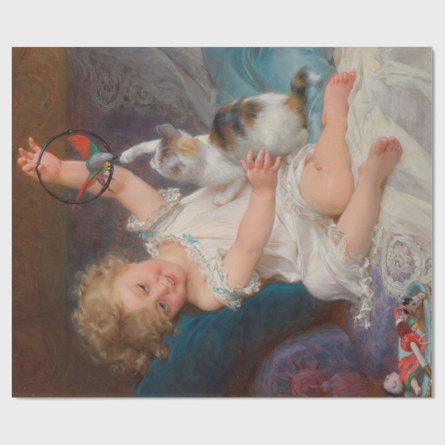 Papel De Regalo Tiempo de juego: Chica jugando con su Mascota Kitt (Superficie plana)