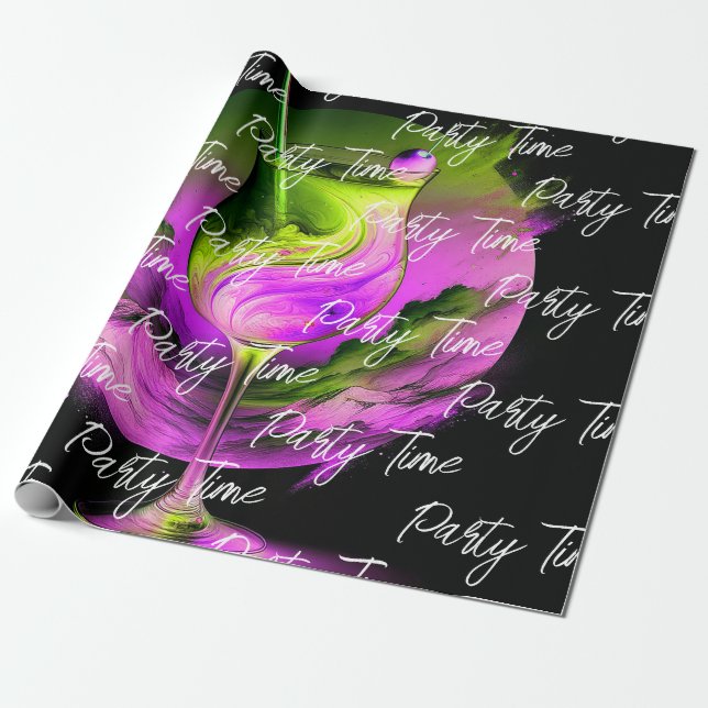 Papel De Regalo Tiempo de neón moderno Fiesta personalizado (Desenrollado)