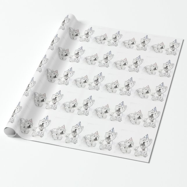 Papel De Regalo Tiempo del fiesta de Westie (Desenrollado)