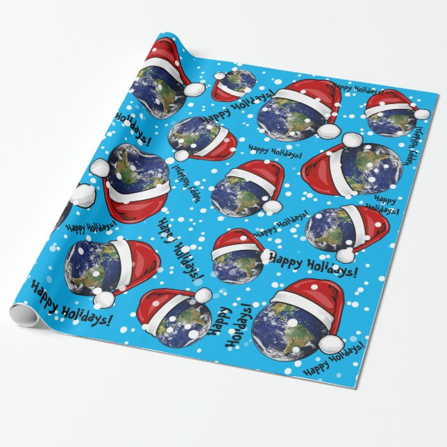Papel De Regalo Tierra navidad de un gorra de Santa que lleva (Desenrollado)