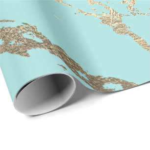 Papel De Regalo Tiffany Aqua Blue Gold Marble Brillante Glen