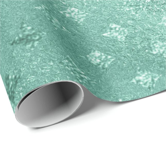 Papel De Regalo Tiffany Aqua Mint Green Gliny Diamond Cut (Esquina del rollo)