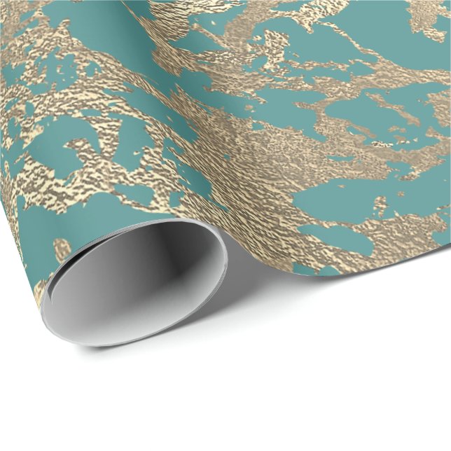 Papel De Regalo Tiffany Marine Molten Gold Marble Metálico brillan (Esquina del rollo)