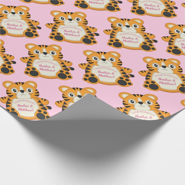 Papel De Regalo Tiger Baby Shower Pink (Esquina)