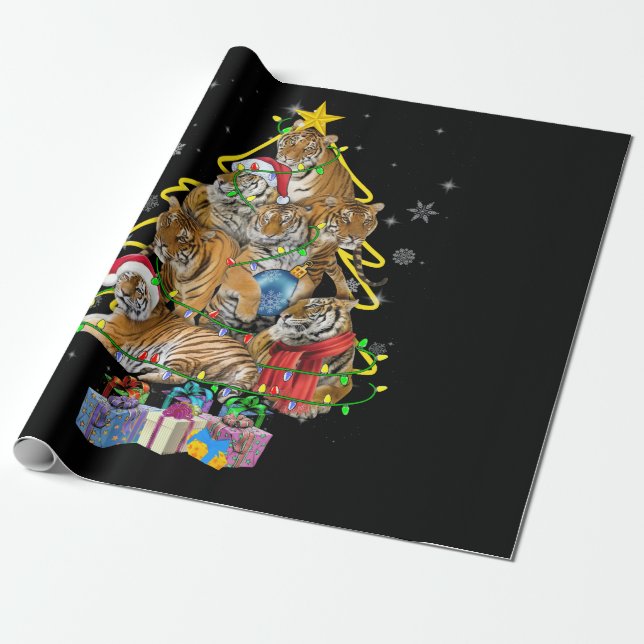 Papel De Regalo Tiger Christmas Tree Snow Funny Tiger Xmas Gift (Desenrollado)