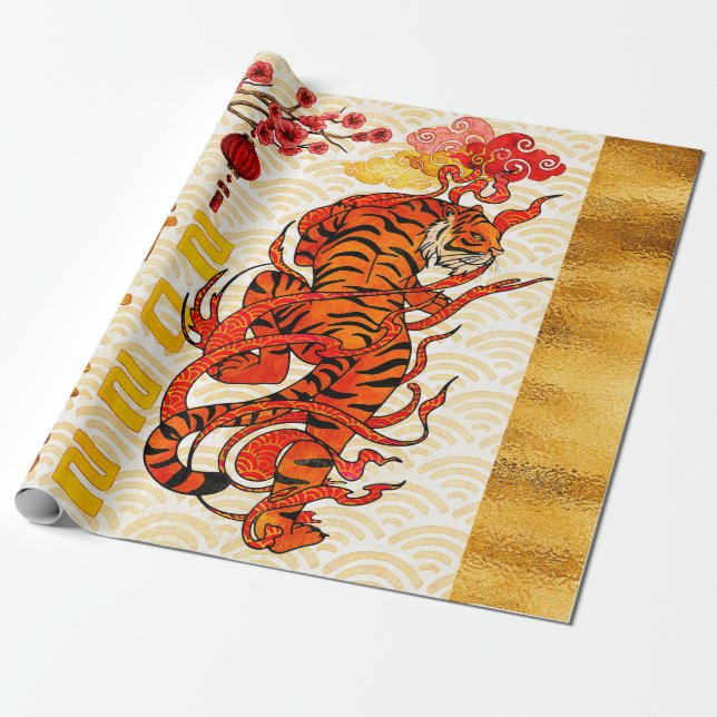 Papel De Regalo Tiger Zodiac, Año Nuevo Chino 2022 (Desenrollado)