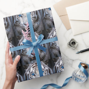 Papel De Regalo Tigre blanco con ojos azules