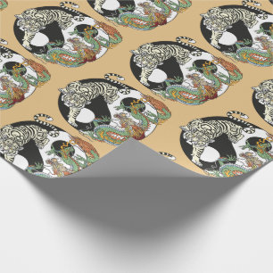 Papel De Regalo Tigre blanco contra dragón verde en la guerra de 