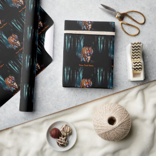 Papel De Regalo Tigre Brillante Bosque Oscuro