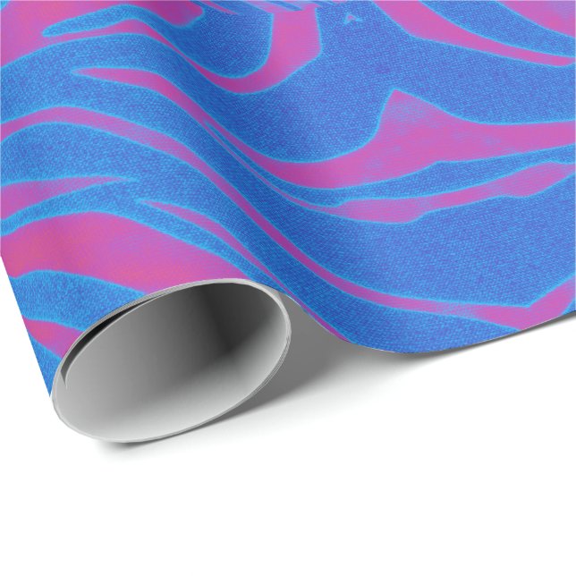 Papel De Regalo Tigre de Boho rosa y azul (Esquina del rollo)