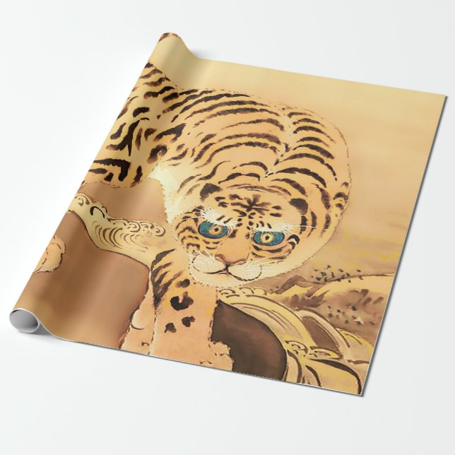 Papel De Regalo Tigre de Minhwa vieja por río (Desenrollado)