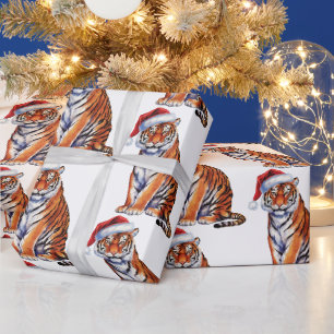 Papel De Regalo Tigre de moda con sombrero de Santa Navidad