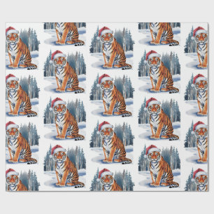 Papel De Regalo Tigre de moda con sombrero de Santa Navidad