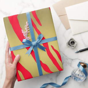 Papel De Regalo Tigre de oro tiras rojas
