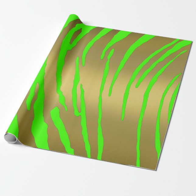 Papel De Regalo Tigre de oro tiras verdes (Desenrollado)