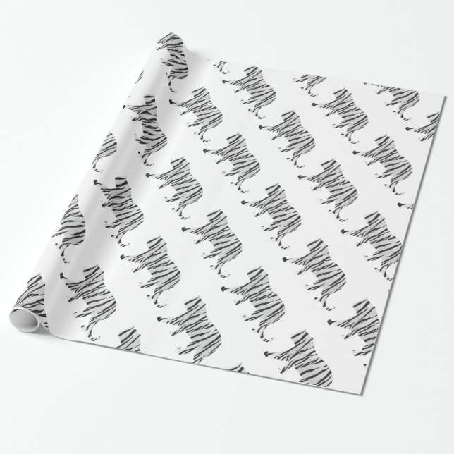Papel De Regalo Tigre de silueta negro y blanco (Desenrollado)