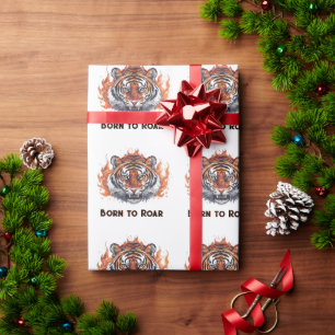 Papel De Regalo Tigre Fiero con Llamas - Texto Personalizable