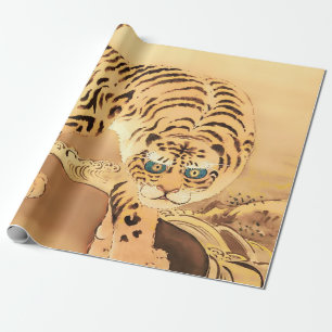 Papel De Regalo Tigre Minhwa Vintage junto a un arroyo