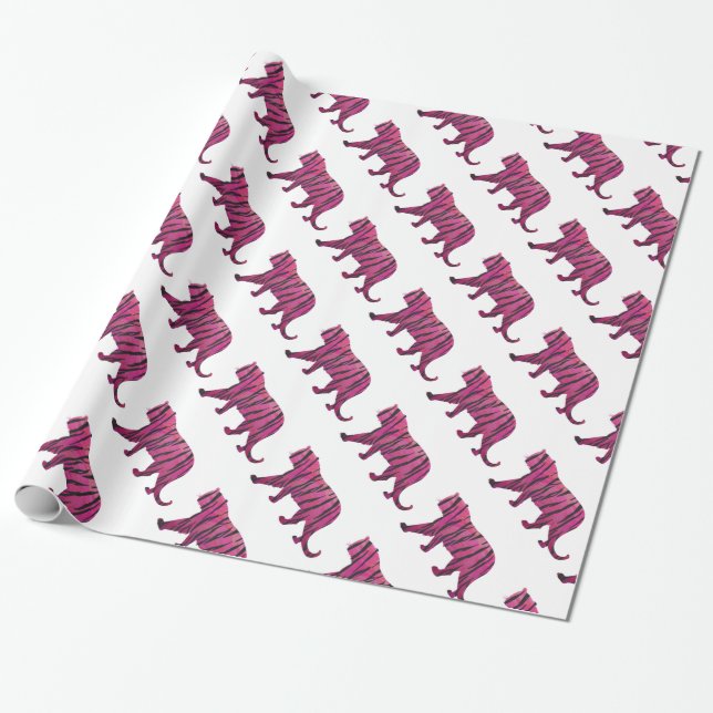 Papel De Regalo Tigre negro y rosado caliente de silueta (Desenrollado)