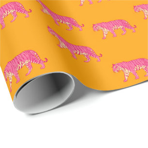 Papel De Regalo Tigre rosado caliente en negrita Naranja patrón Bo