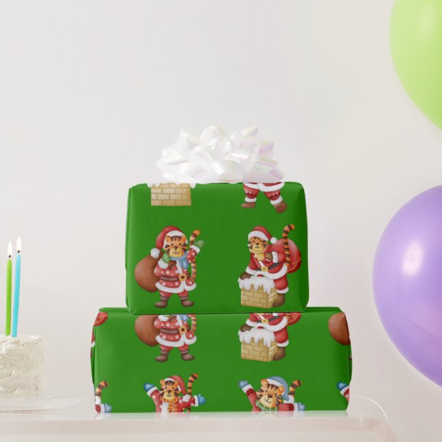Papel De Regalo Tigres como Santa Navidades repitiendo diseño de p (Regalos de fiesta)