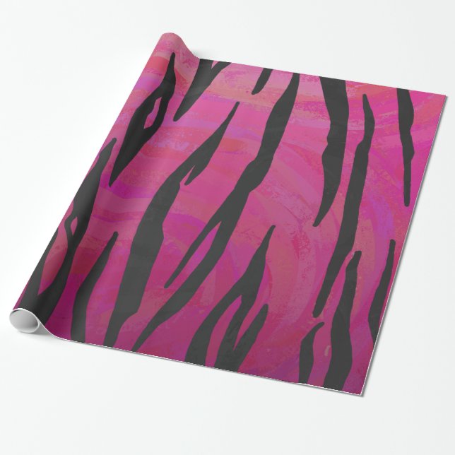 Papel De Regalo Tigres de impresión rosada y negra caliente (Desenrollado)