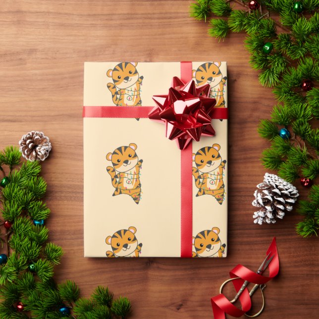 Papel De Regalo Tigres Navidades Nieve animales de invierno envuel (Regalo de vacaciones)