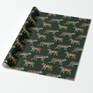 Papel De Regalo Tigres y leopardos en verde