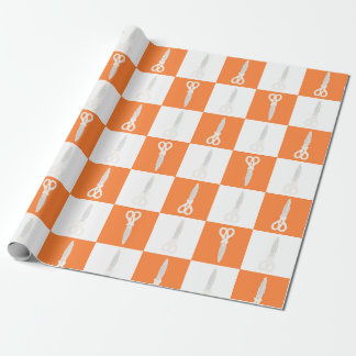 Papel De Regalo Tijeras Retro Patrón de Cuadro Naranja