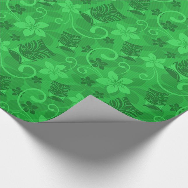 Papel De Regalo Tiki Verde Tropical Mascarilla Hawái (Esquina)