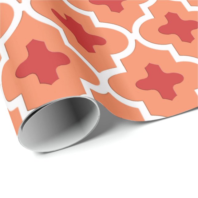Papel De Regalo Tile marroquí clásico, Naranja mandarín (Esquina del rollo)