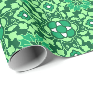 Papel De Regalo Tile marroquí florido, verde claro y oscuro Jade
