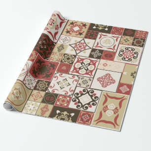 Papel De Regalo Tile PATTERN de marsala-marrón-beige estilo marroq