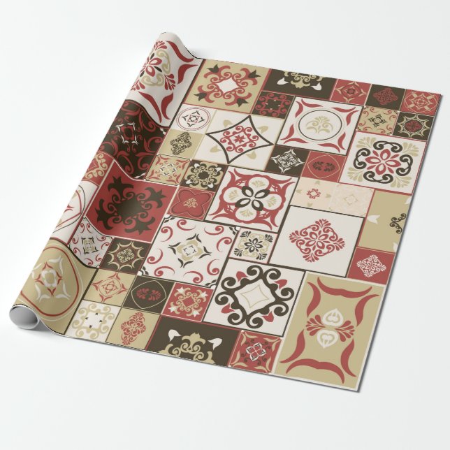 Papel De Regalo Tile PATTERN de marsala-marrón-beige estilo marroq (Desenrollado)