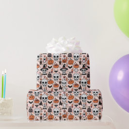 Papel De Regalo Tile tema de Halloween rosado fantasmagórico