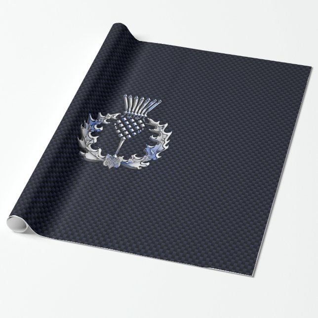 Papel De Regalo Tilo escocés plateado de fibra de carbono (Desenrollado)