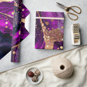 Papel De Regalo Tinta Alcoholica Purpura y Dorada con Brillo de Ac