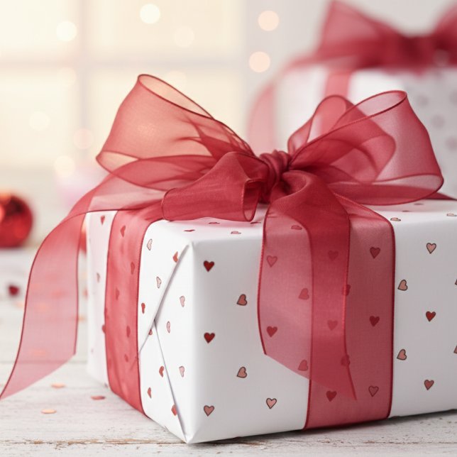 Papel De Regalo Tiny Pink Red Hearts Minimal Valentine's Day (Simple Red Pink Hearts on White. Cute Valentine's Day Kids Wrapping Paper with Tiny Heart Pattern)