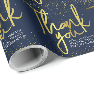 Papel De Regalo Tipografía Blue Gold Gracias