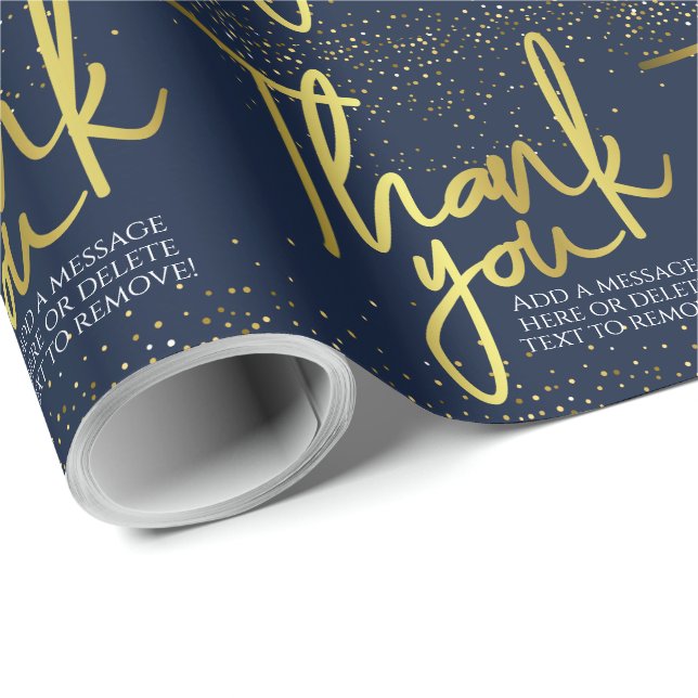 Papel De Regalo Tipografía Blue Gold Gracias (Esquina del rollo)