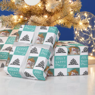Papel De Regalo Típografía de árbol de Navidad de Mascota de felin