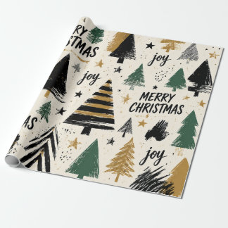 Papel De Regalo Tipografía de árboles de Navidad modernos