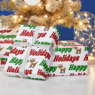 Papel De Regalo Tipografía de Happy Holidays Reindeer Navidades