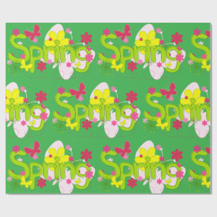 Papel De Regalo Tipografía de jardín de primavera Flores Mariposas