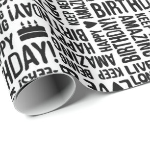 Papel De Regalo Tipografía de mano de Feliz Cumpleaños en negro so