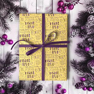 Papel De Regalo Tipografía de Navidades morados festivos