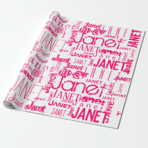 Papel De Regalo Tipografía de nombre personalizada de rosa calient