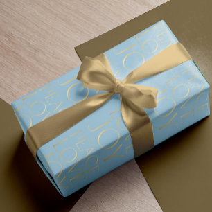 Papel De Regalo Tipografía de oro azul Peace Love Joy