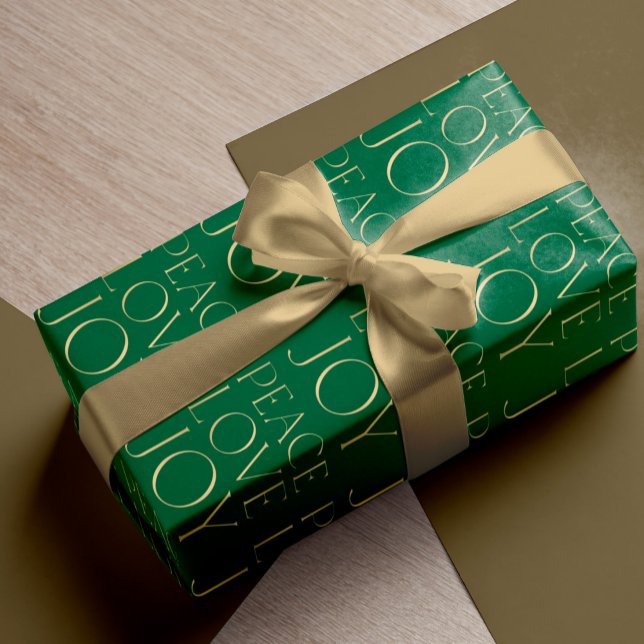 Papel De Regalo Tipografía de oro verde Paz Alegría (Subido por el creador)