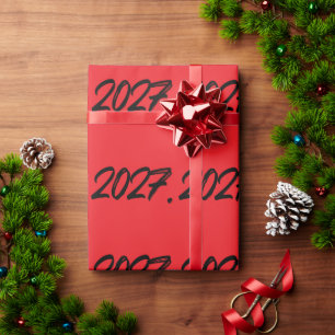 Papel De Regalo Tipografía de Pincel de Tinta de Pintura del Año 2